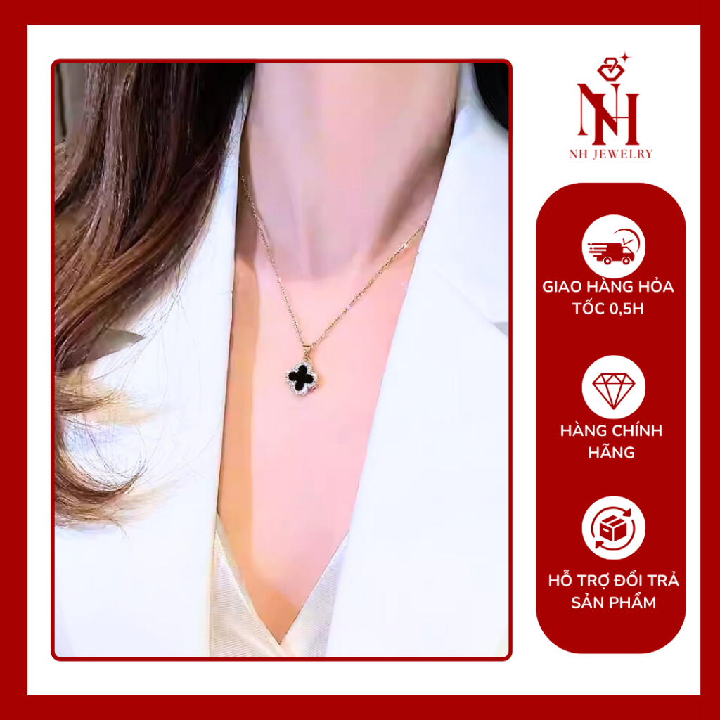 NH JEWELRY สร้อยคอผู้หญิงพร้อมจี้โคลเวอร์ 4 ใบ - เครื่องประดับชุบเงินคุณภาพสูง ดีไซน์หรูหรา Lucky & 