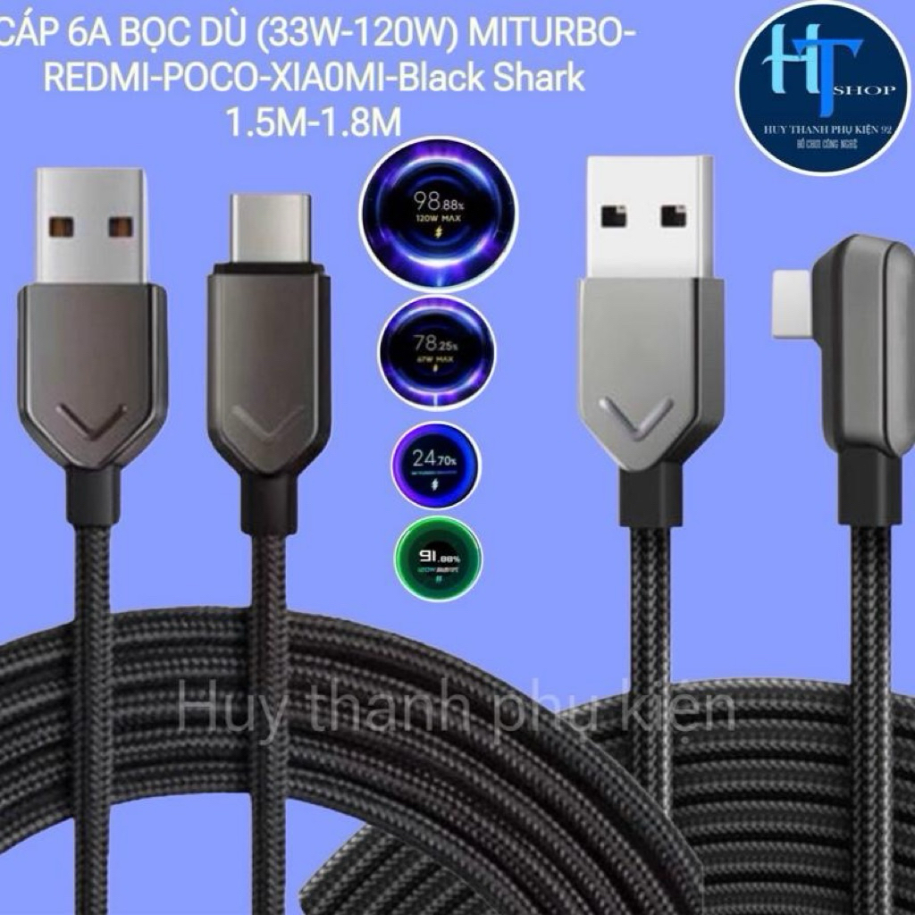 สายหุ้มร่ม 6A 120W{ SUPER FAST CHARGING ONLY สําหรับ Xi@mi Redmi-poco-black shap } (33W-67W-120W) 1M