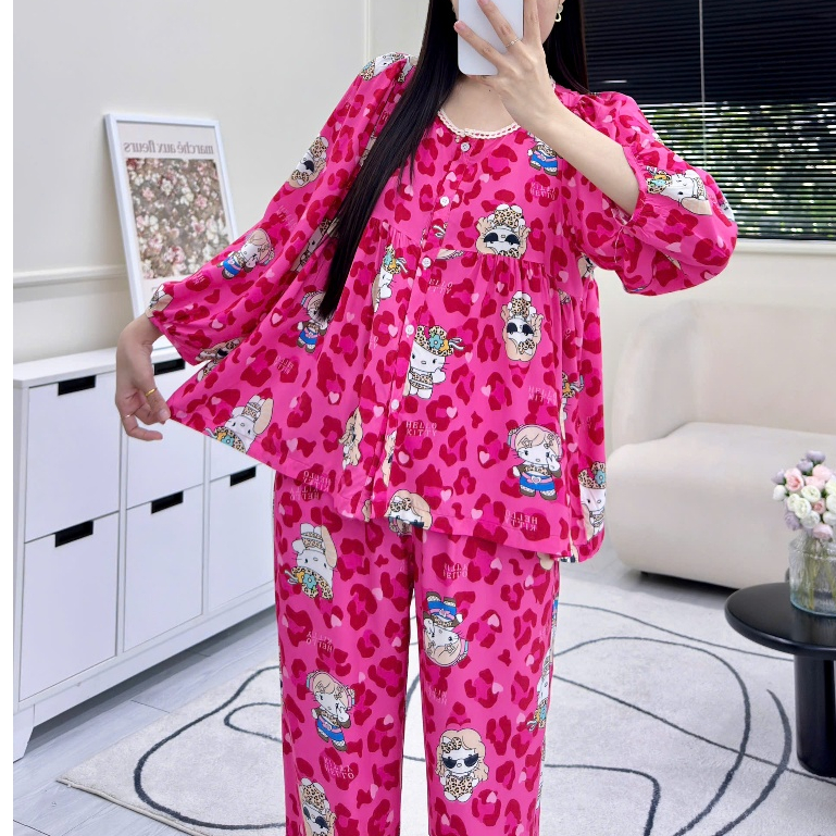 BBD Tole Set กางเกงขายาวคอปกลูกไม้และปุ่ม