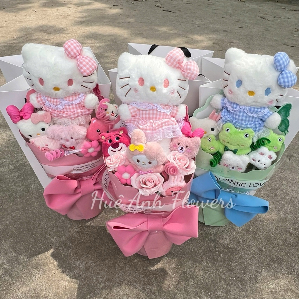 KITTY CAT GIFT MIX BUTTERFLY BEAR ขนาดใหญ่ มีไฟ การ์ด (AUTHORIZED HUE ANH FLOWERS) FLOWERS BAG