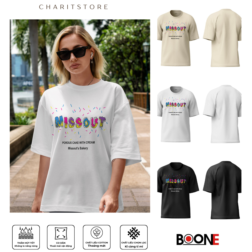 เสื้อยืด Unisex สําหรับผู้ชายและผู้หญิง พิมพ์ลาย MISSOUT ผ้าคอตตอน 100% - BOONE - BNE00119