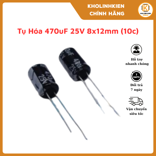 คาปาซิเตอร์ 470uF 25V 8x12mm (10c) Khlinhkien