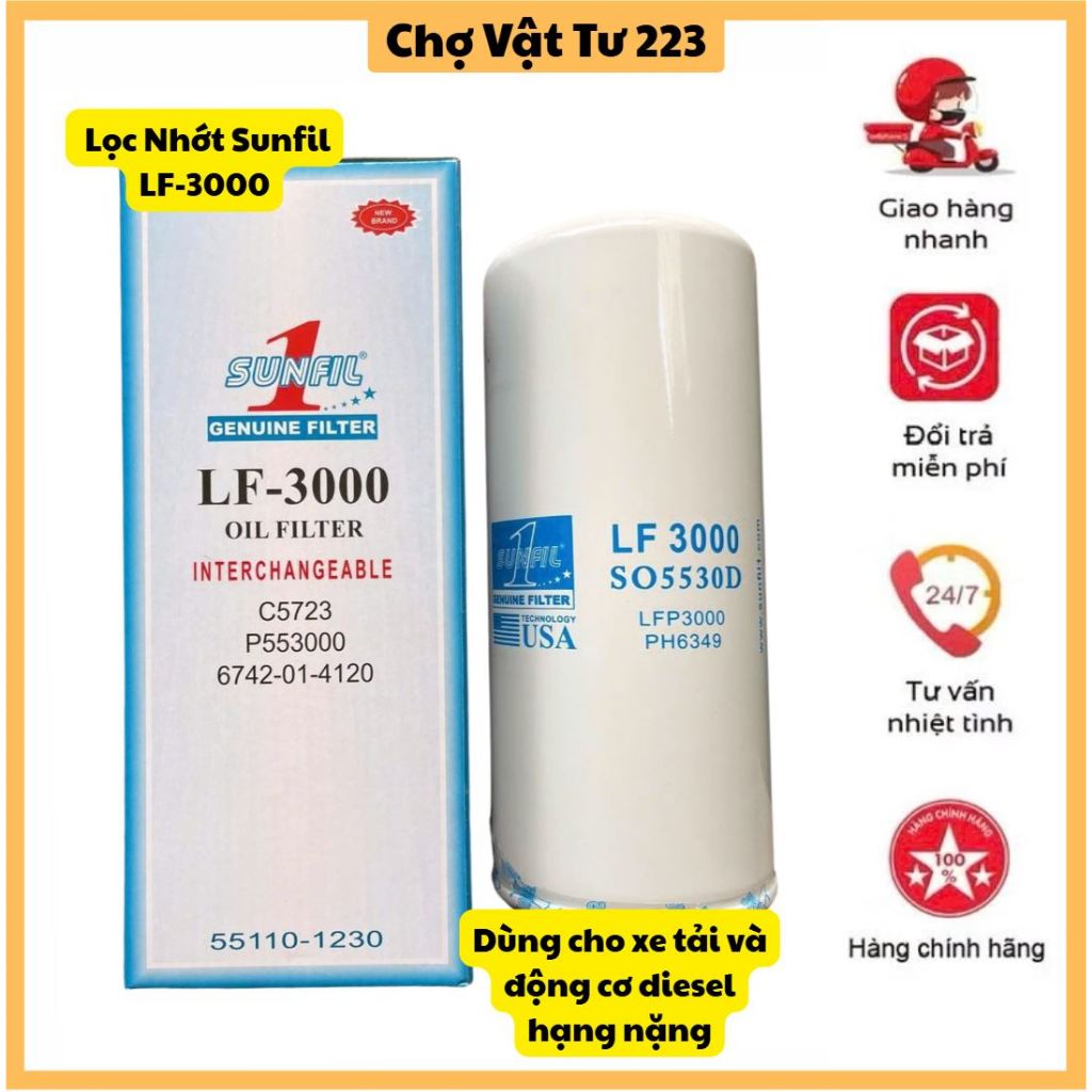 กรอง LF3000-Sunfil-1 กรองน้ํามันสําหรับ Cummin-Caterpilar-Yanmar เครื่องยนต์ดีเซลความจุขนาดใหญ่