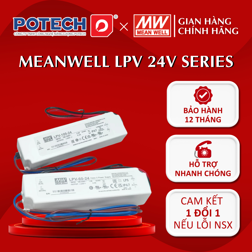 Meanwell 24V Led Source LPV-20-24 LPV-35-24, LPV-60-24, LPV-100-24, LPV-150-24 IP67 กันน้ํา