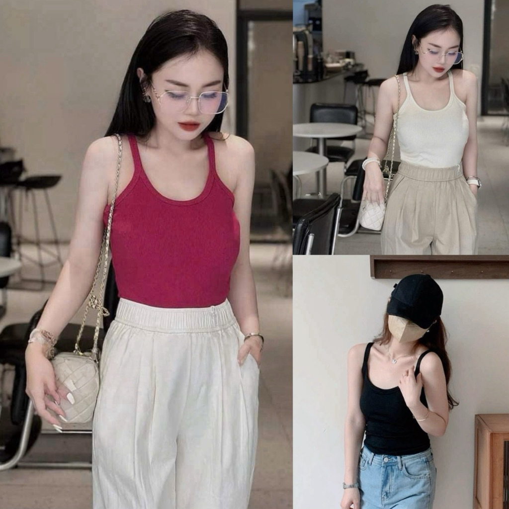 เสื้อกล้ามสายคล้องคอผู้หญิง PHOM วัสดุ Brip นุ่ม ยืดโฟร์เวย์ (สายHN BL)