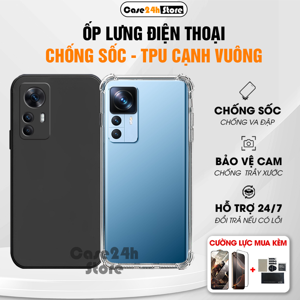 เคส Xiaomi 12, 12T, 12T Pro, 12 Pro, 12S, 12S Pro กันกระแทก 4 ด้าน, ยืดหยุ่น, ป้องกันกล้อง, วัสดุซิล