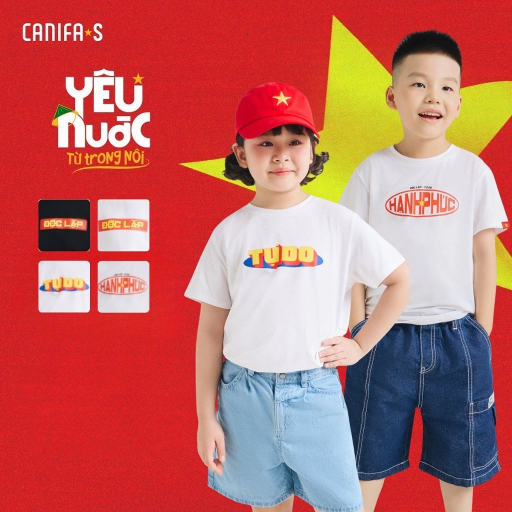 Indeal - Freedom - Happiness เสื้อยืดเด็ก unisex CANIFA S National Day 2/9 เสื้อยืด 3TS25S031