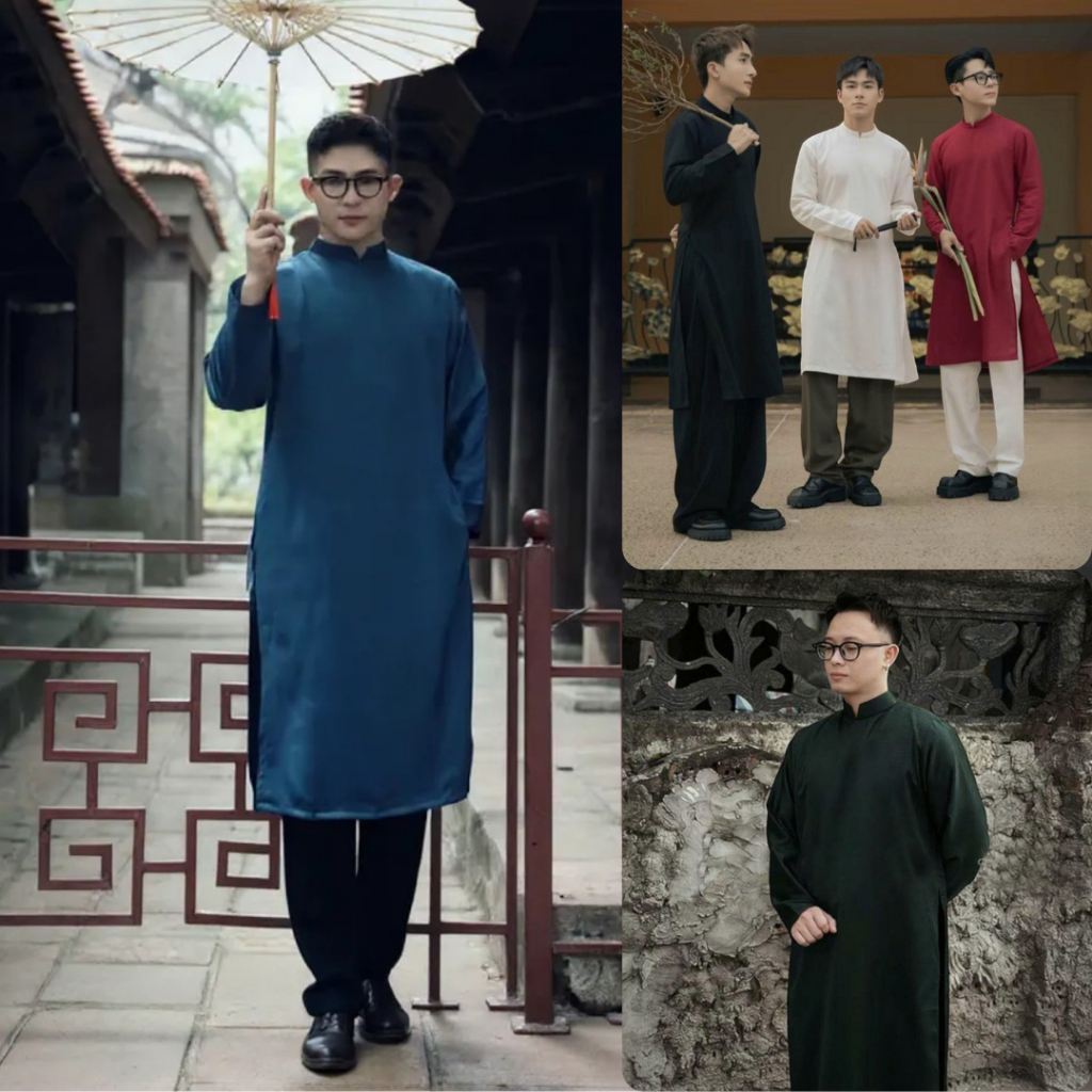 นวัตกรรมผู้ชาย Ao Dai สําหรับ Tet ผ้าฝรั่งนุ่ม หัวเข็มขัดหลัง N10