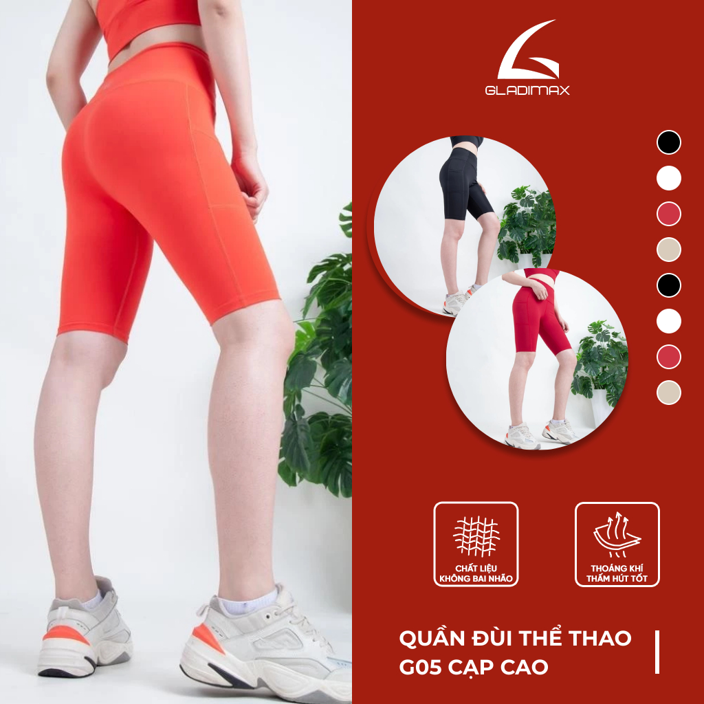 G05 กางเกงกีฬาผู้หญิง Hottrend Gladimax Fashion กางเกงกีฬาขาสั้นรัดรูปยืด 4 ทิศทาง