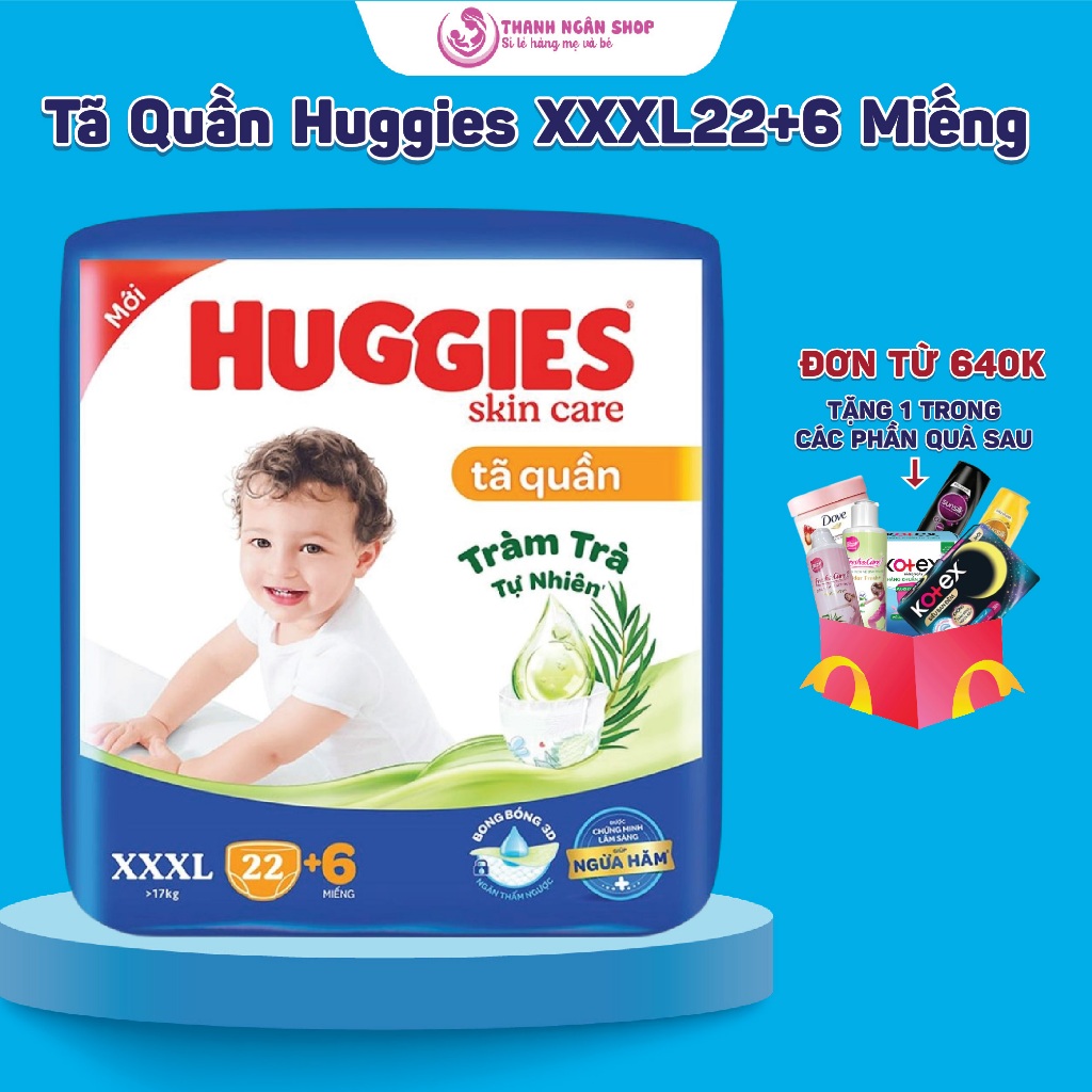 Huggies Skin care Natural Tea Tree Diapers ขนาด XXXL22+6 ชิ้นสําหรับทารกตั้งแต่ 20 Kg ถึง 30 Kg - ร้