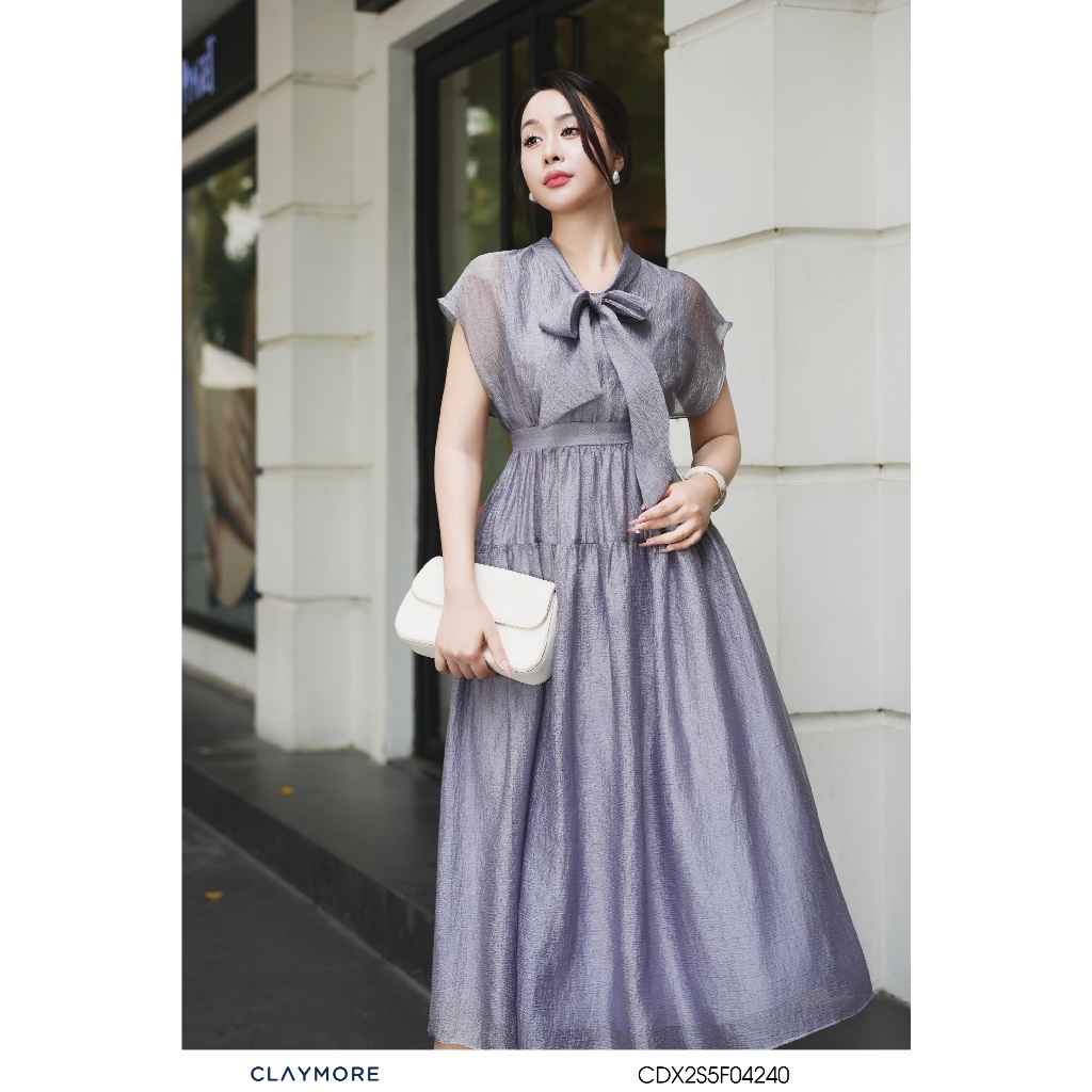 ชุดเดรสผ้าไหมญี่ปุ่นหรูหราคอปกโบว์สําหรับผู้หญิง - CLAYMORE MS CDX2S5F04240 ชุดเดรสสตรีทออฟฟิศผู้หญิ
