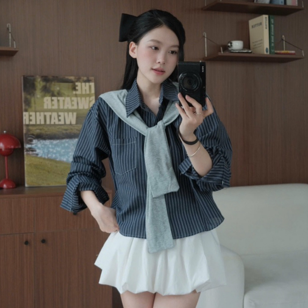 (เฉพาะผ้าพันคอ) ผ้าพันคอกะลาสี ผ้าพันคอร่วมกับเสื้อยืดและเสื้อ เรนี เก็บ - พีเค901
