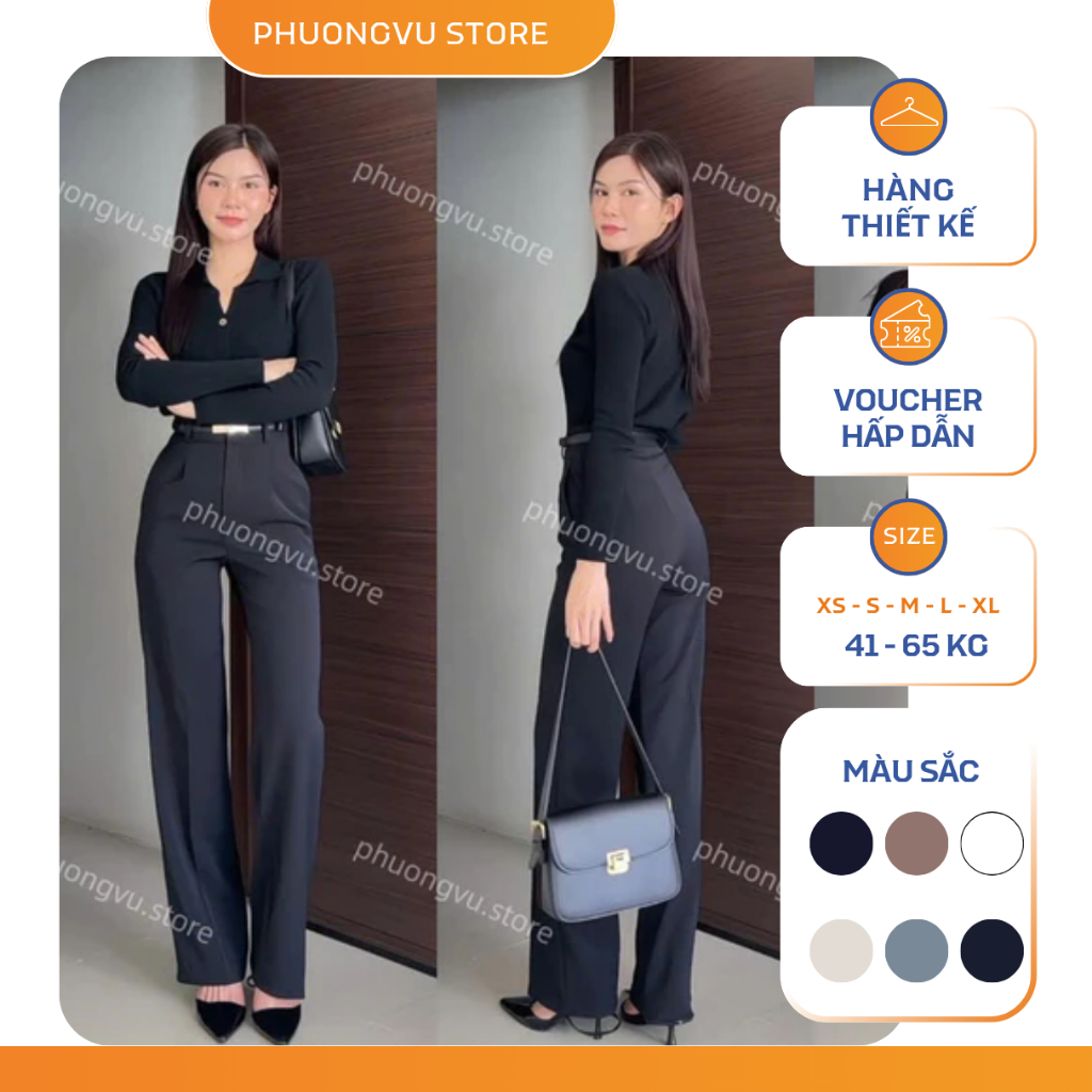 PHUONGVUSTORE กางเกงทรงตรงเอวสูงกางเกงผู้หญิงพื้นฐานอ่อนเยาว์หลายสีง่าย - Q16