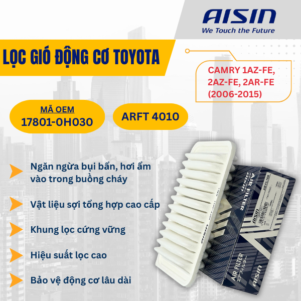ไส้กรองอากาศเครื่องยนต์สําหรับTOYOTA CAMRY 1AZ-FE, 2AZ-FE, 2AR-FE (2006-2015) -- ARFT-4010