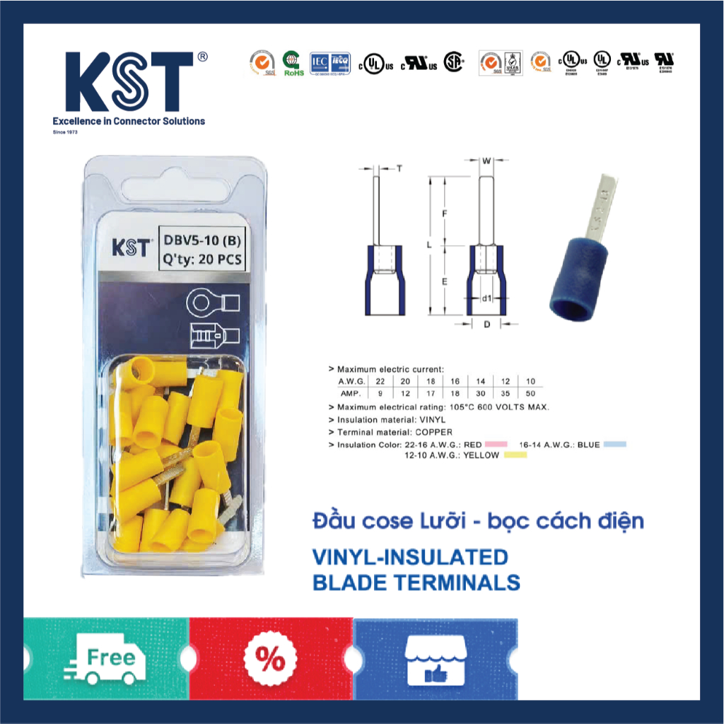 (KST) หัวคอสใบเคลือบพลาสติก รหัสสินค้า DBV หัวคอสเข็มแบนเคลือบพลาสติก made in Taiwan