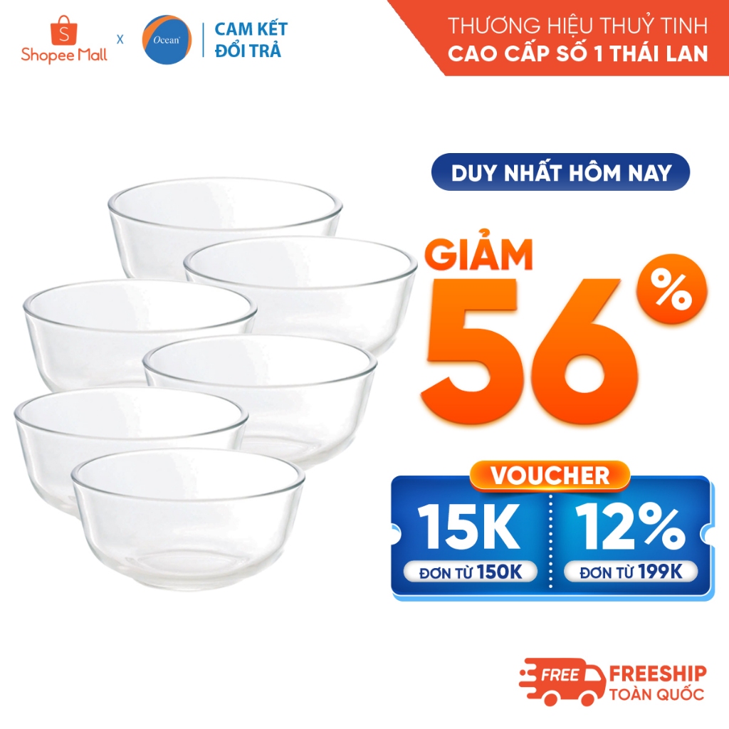 [Return Commitment If Broken] ชุดถ้วยแก้ว Ocean Assurance 6 ชิ้น 11.5cm - P00723 - ของแท้