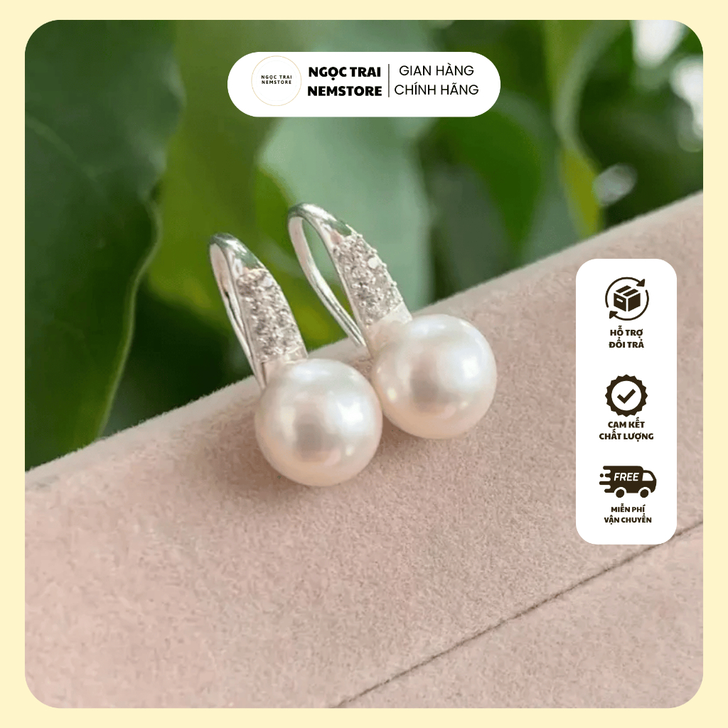 ต่างหูมุกซีก 9,5-10 มม. พร้อมหิน cZ 950 เงินเคลือบทองคําขาว