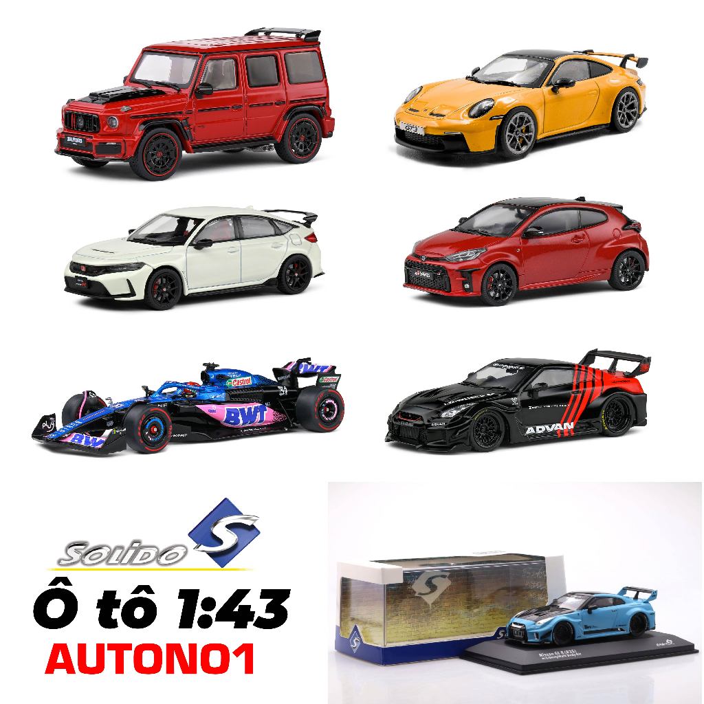 Porsche 911, G63 AMG, R35 LBWK, Civic Type R 1:43 รถขนาดมาพร้อมกับ Solido รุ่นจอแสดงผล mica กล่อง