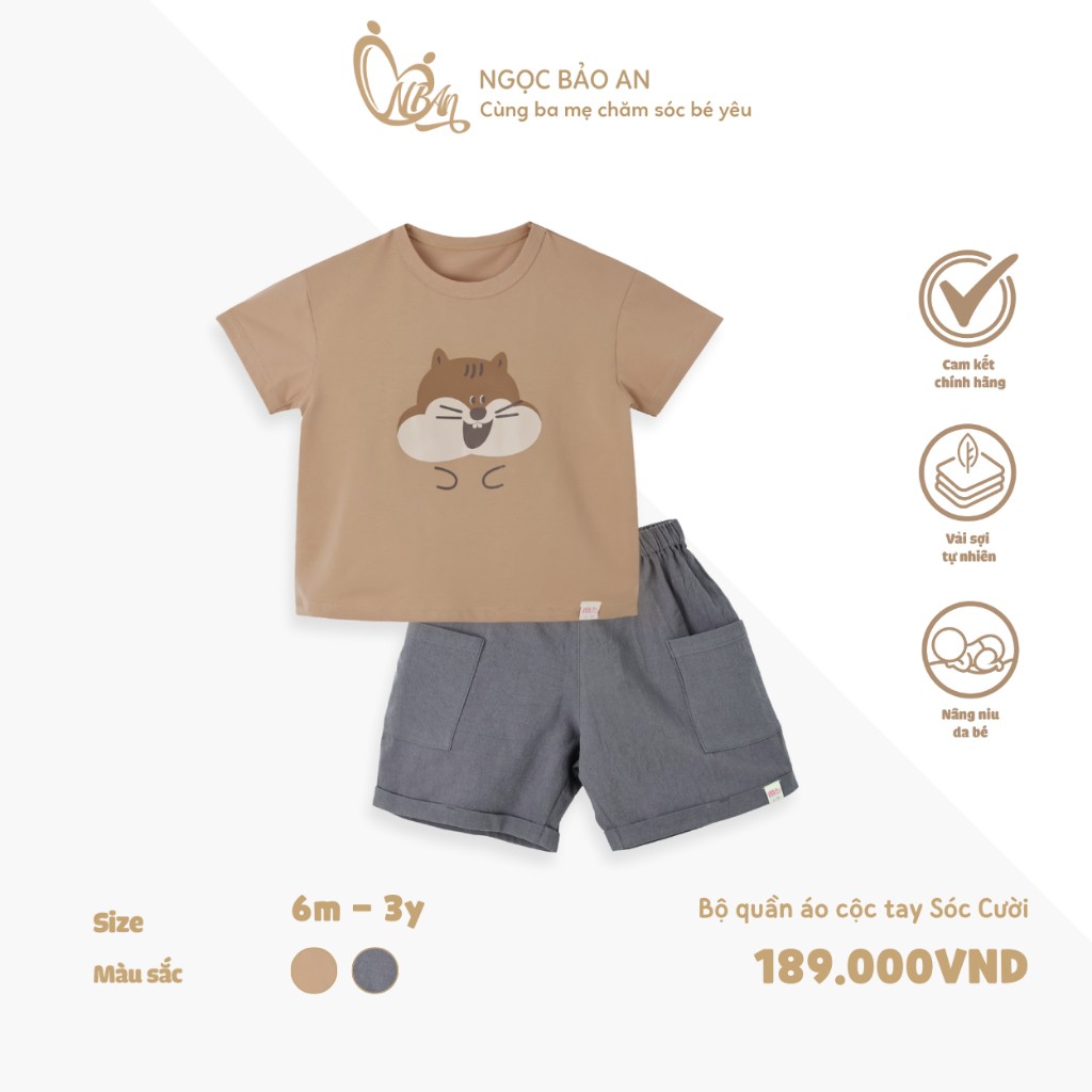 M&B (6M-3Y) น่ารัก นุ่ม เย็นสบาย ทันสมัย Laughing Squirrel ชุดเสื้อผ้าแขนสั้นสําหรับเด็กผู้ชาย 7.4kg