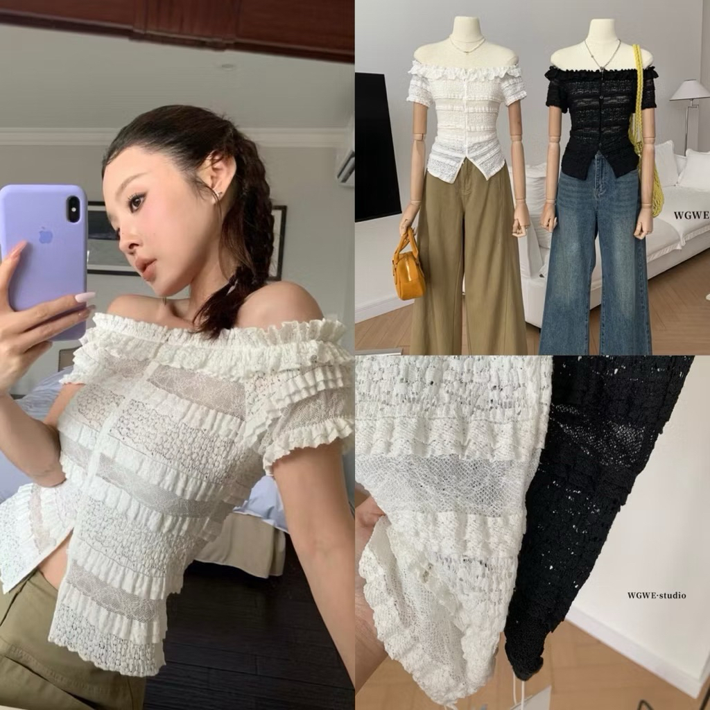 Emily Store  WGWE - เสื้อลูกไม้เปิดไหล่ wgwe ใหม่