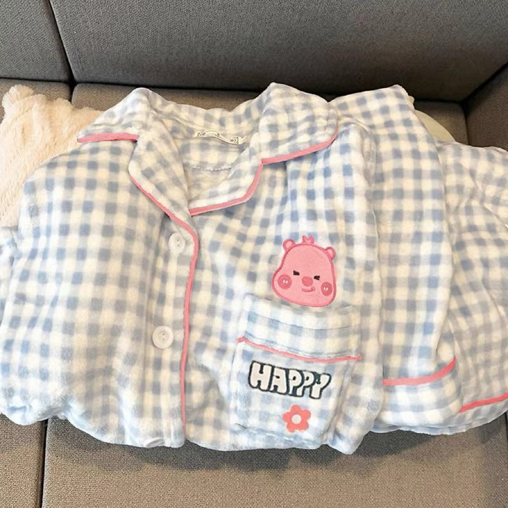 CUTE CARTOON COTTON Flannel PIJAMA SET TO KEEP WARM IN WINTER
