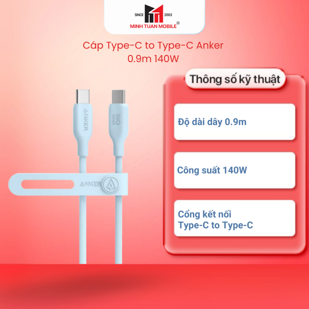 สาย Anker Type-C ถึง Type-C 0.9m 140W 544 TPE A80F1