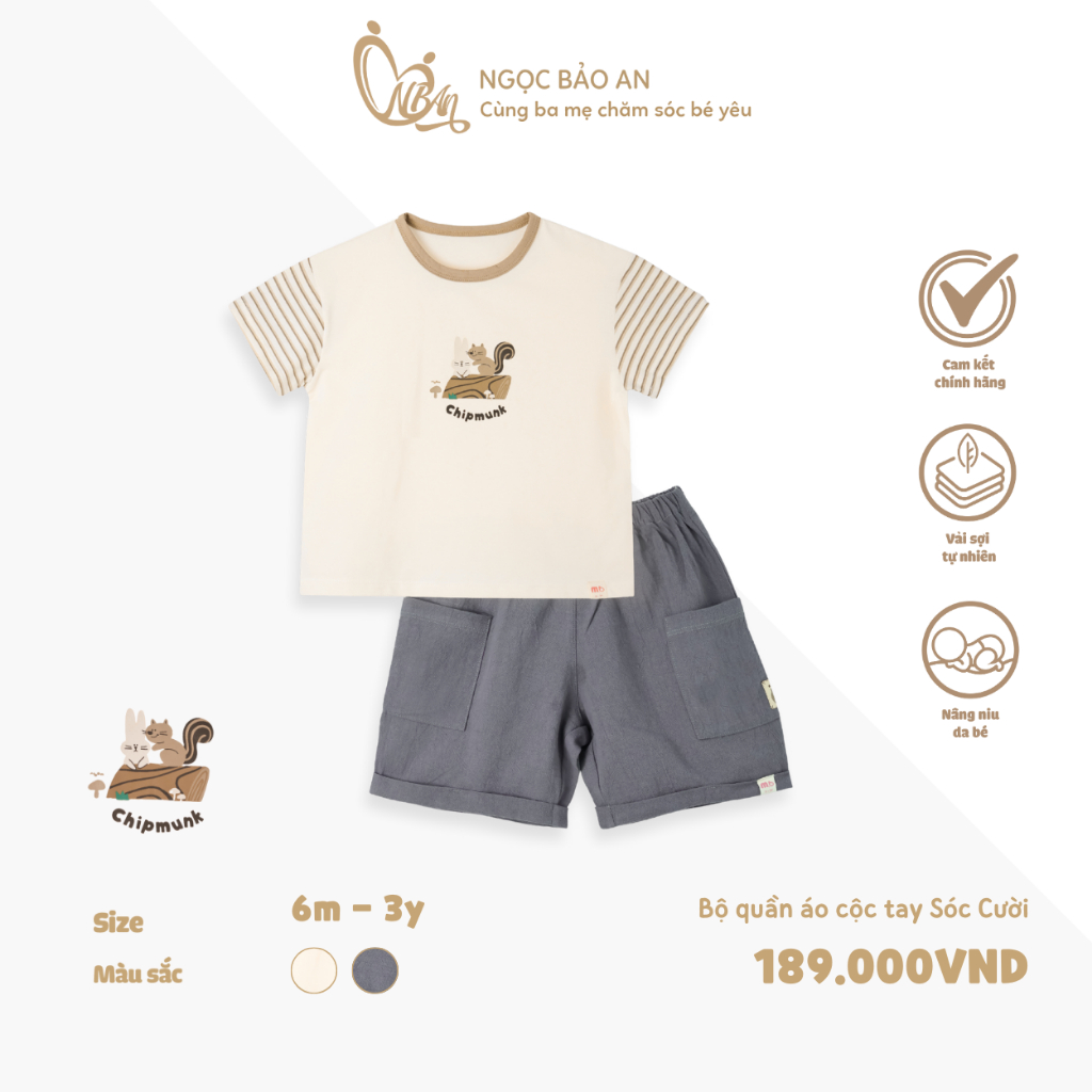 M&B (6M-3Y) ชุดเสื้อผ้าแขนสั้น Squirrel Rabbit น่ารัก นุ่ม เย็นสบาย ทันสมัย สําหรับเด็กผู้ชาย 7.4kg-