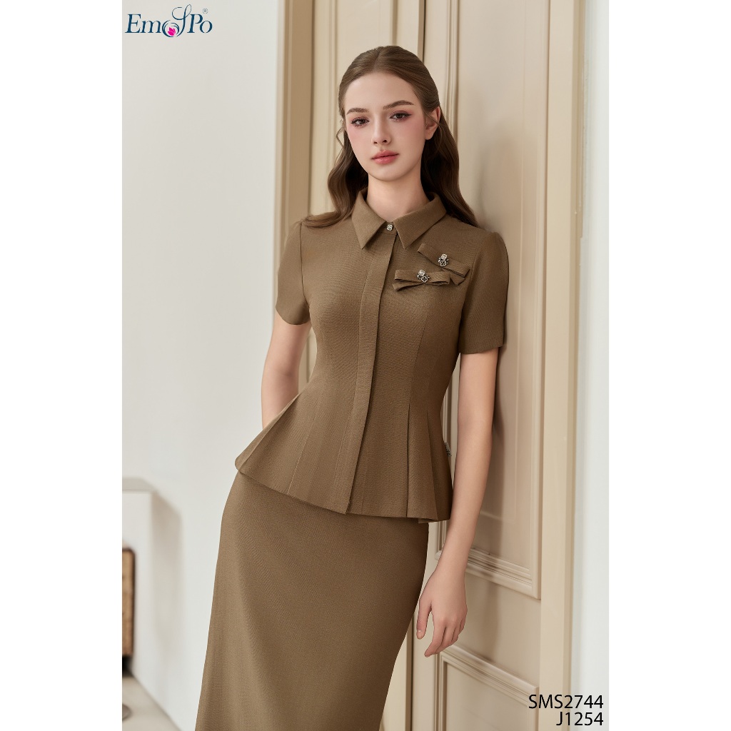 เสื้อ Emspo คอปก โบว์ rhinestone เอวจับจีบ SMS2744 เดิน J1254