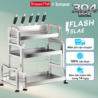 BMZAR Kệ Gia Vị Đa Năng 2-3 Tầng Bằng Inox 304 Chống Gỉ Tiết Kiệm Không Gian Bếp Kèm Giá Để Dao Thớt
