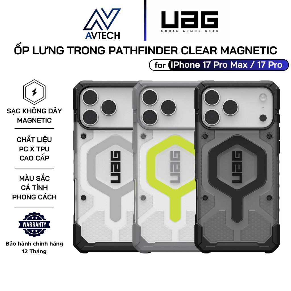 UAG เคสใสกันกระแทกสําหรับ iPhone 17 Pro Max / 17 Pro, Pathfinder Clear Magnetic, การชาร์จแบบไร้สายแบ