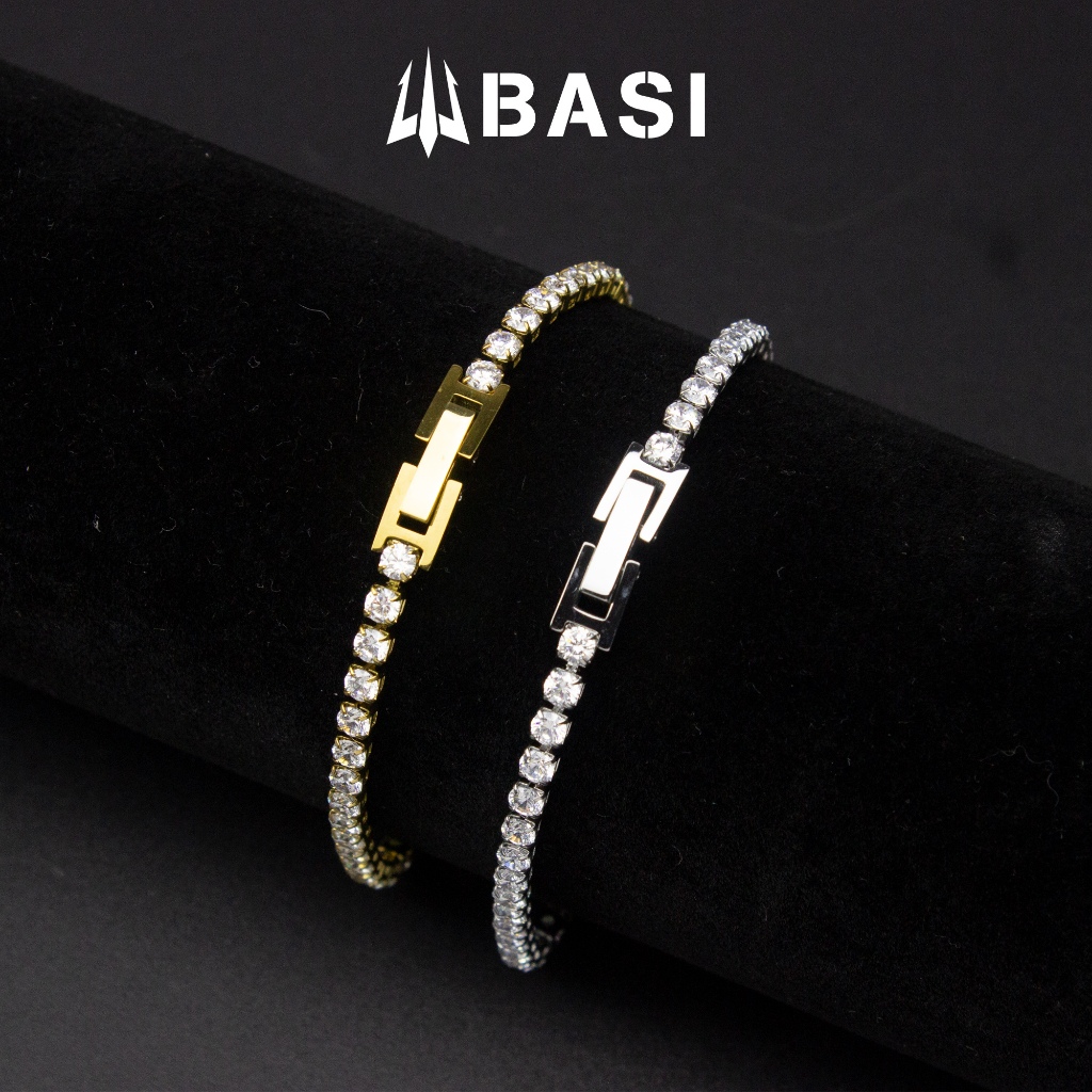 สร้อยข้อมือเทนนิสหินไทเทเนียม CZ ไม่มีสีดํา สแตนเลส สไตล์ Unisex Basi Store VT051