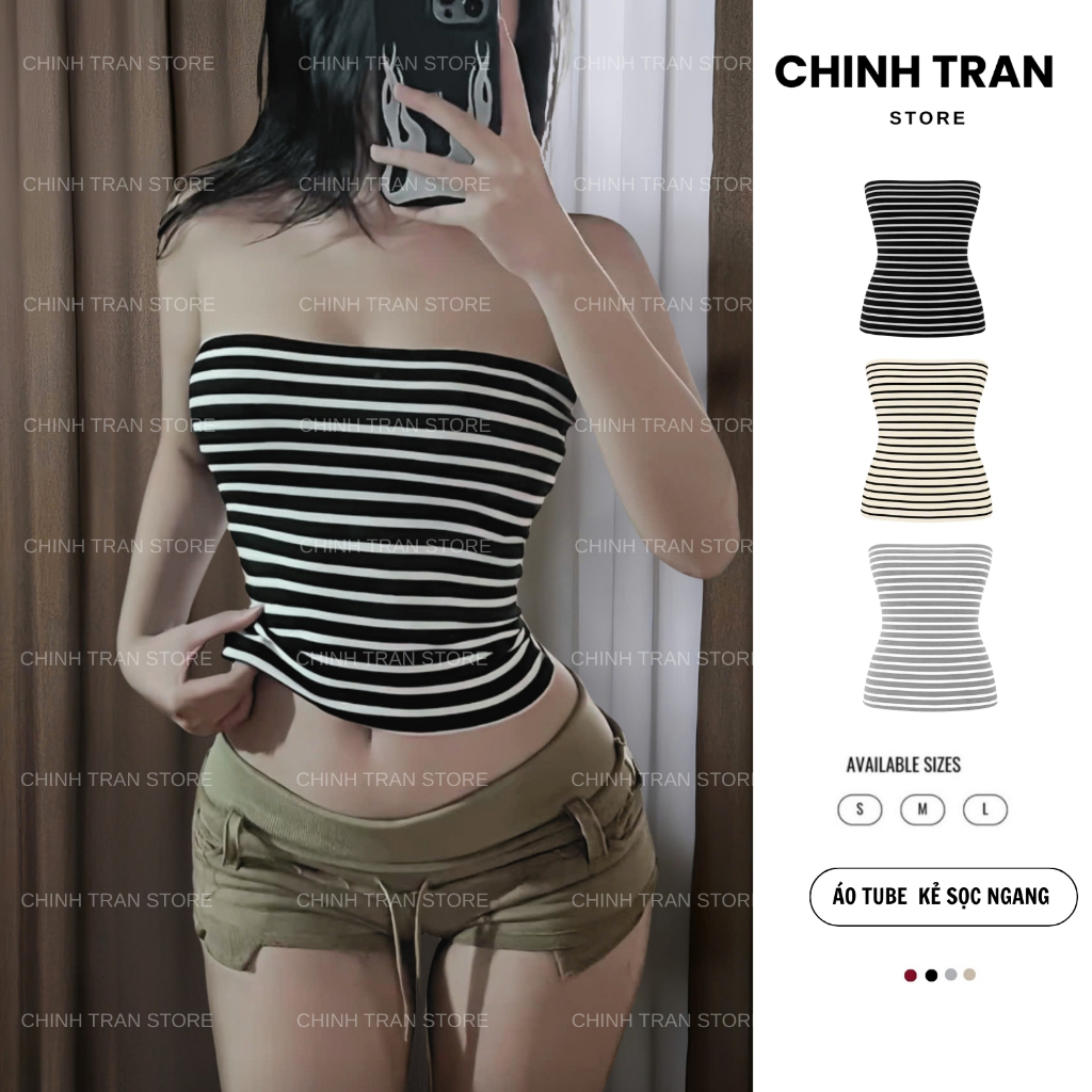 [READ DESCRIPTION CAREFULLY] เสื้อกล้ามลายทางแนวนอน Bodycon - ร้าน Chinh Tran