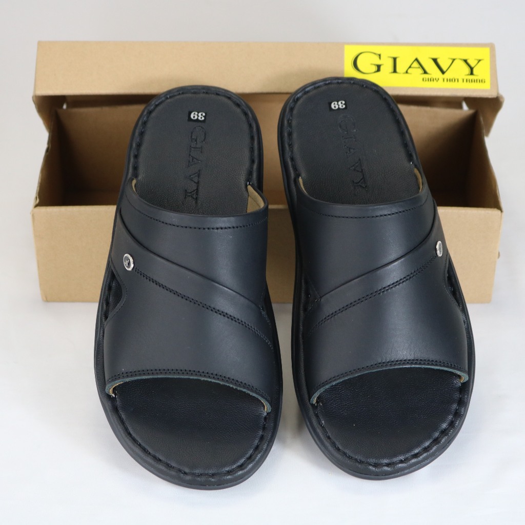 GIA MID VYDLE-AGED MENS LEATHER SLIPPERS (GIAVY UU219 พื้นสีดําเย็บส้นสูง 2 นิ้ว ผู้ชาย ไซส์ 39 40 4