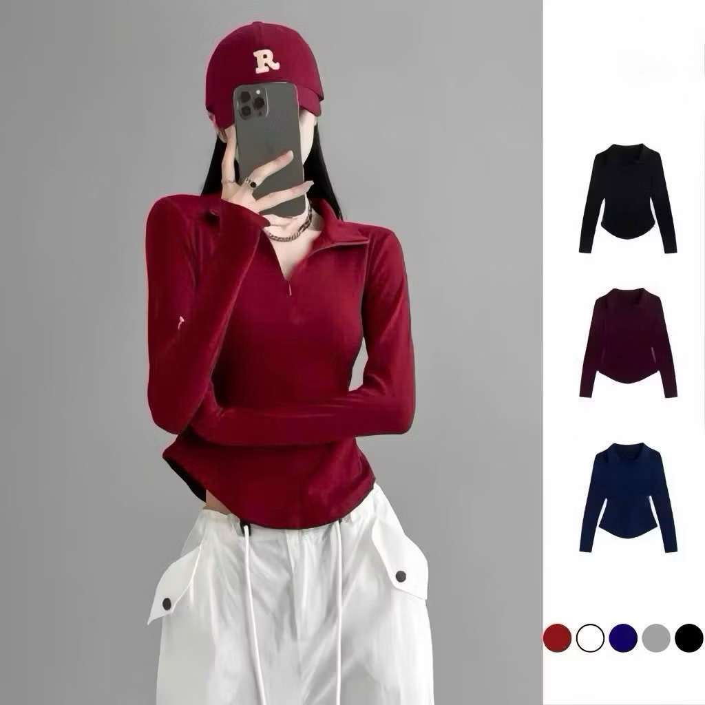 SUPER LUXURY เสื้อยืดคอปกซิปแขนยาว CBC44