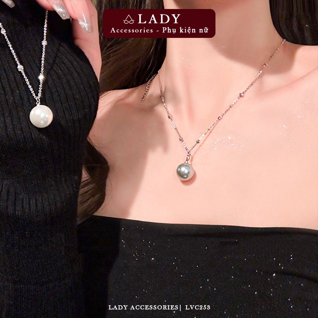 Lady Accessories สร้อยคอไทเทเนียมผู้หญิงพร้อมลูกปัดมุกเทียม สร้อยคอเครื่องประดับ LVC253