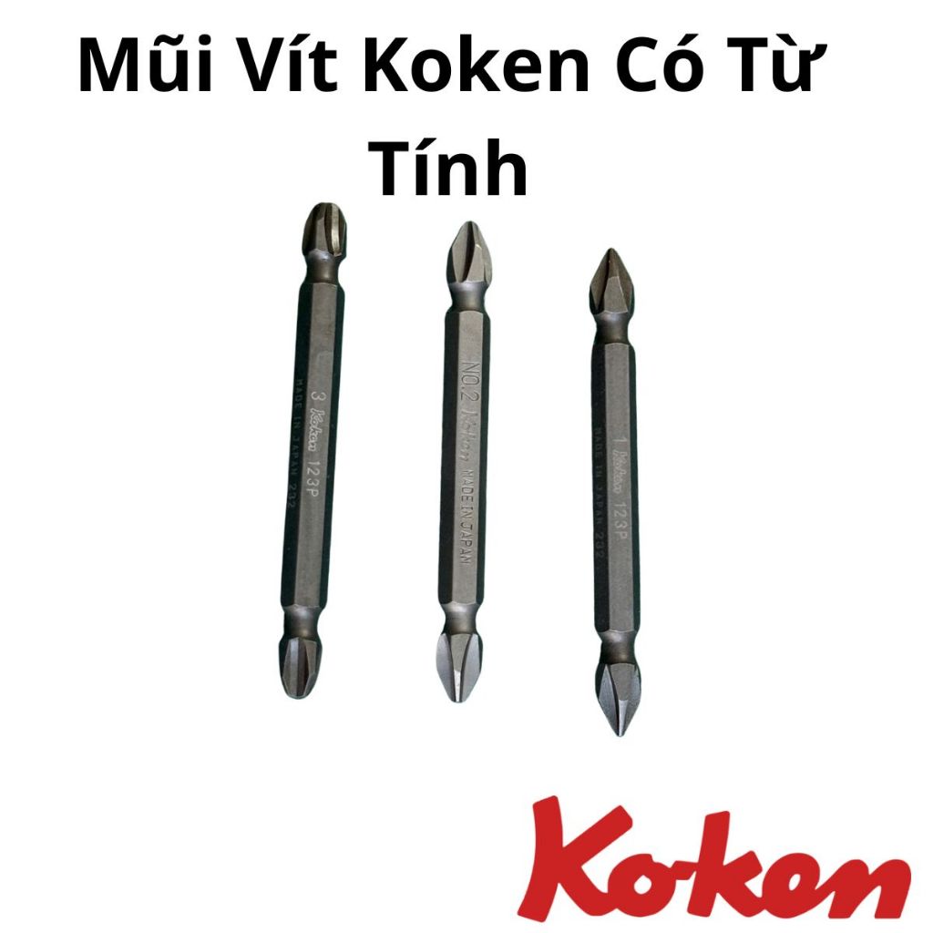 หัวสกรู Koken 123PG.75 – PH1, PH2, ดอก PH3, ความยาว 75 มม., หัวหกเหลี่ยม 1/4′′ พร้อมแม่เหล็ก – Made 
