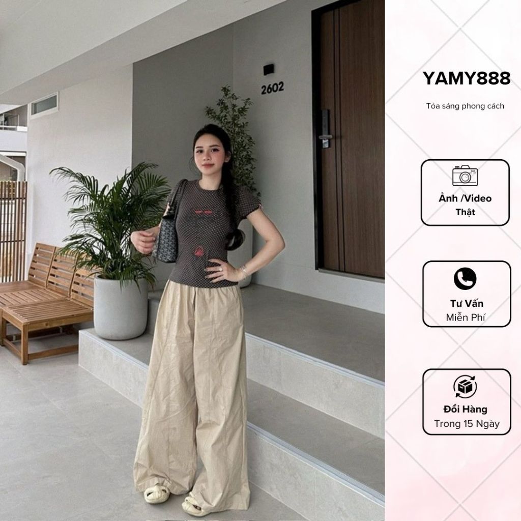 Set Slim Polka Dot Shirt ผสมกางเกงหลวมแฟชั่น SB6486 - Yanmy888