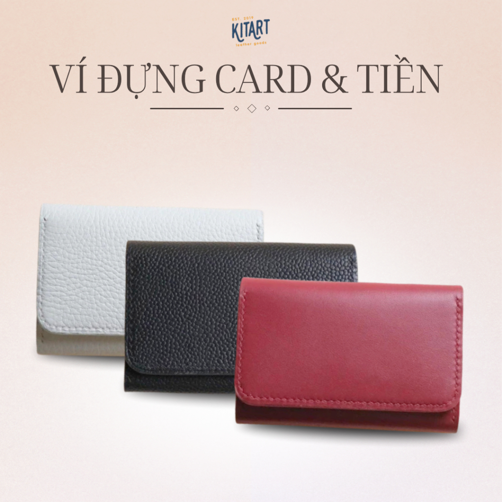 KitArt Leather กระเป๋าสตางค์สําหรับบุรุษและสตรีปุ่มพับสําหรับการ์ดและเงิน ขนาด 8x6cm จากหนังวัวนําเข