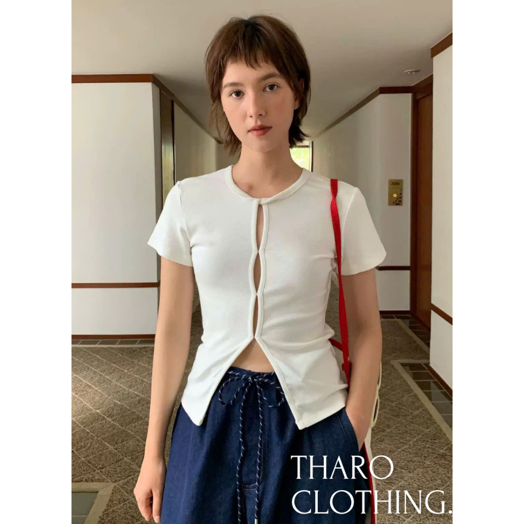 เสื้อยืดแขนสั้น Cut Out - เสื้อผ้าทาโร [AO00295]