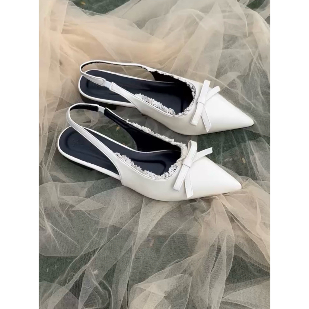 Zinzin868- sd 178- รองเท้าแตะหัวแหลมมีลูกไม้ รองเท้าแตะผู้หญิง หนังนิ่ม - ขนาดมาตรฐาน