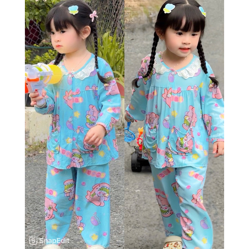 COMBO 3-5 GIRLS LONG-SLEEVE PIJAMA SETS มีกระดุมจัดส่งสีสุ่ม - GIRLS PIJAMA