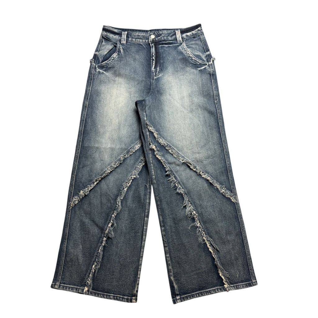 กางเกงยีนส์ผู้หญิง Vnxk American (ไซส์ 11eo 88-90cm) ไซส์ใหญ่ ผ้าคอตตอนยืดเล็กน้อยขาเดฟ