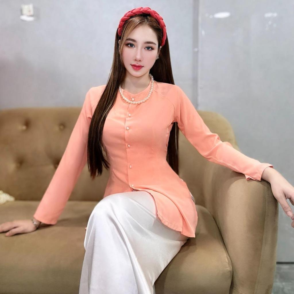 BA49 - ชุดผ้าไหม Ba Ba Ba Ba Set คอกลมติดกระดุมแขนยาว