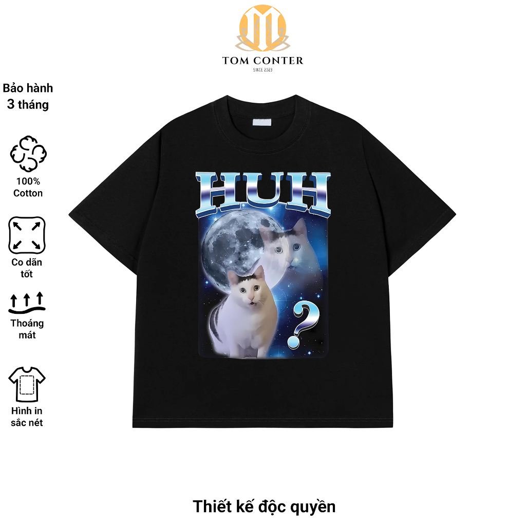 เสื้อยืด Meme Cat HUH – เสื้อยืดแมวตลก Hot Trend Unisex Loose Form
