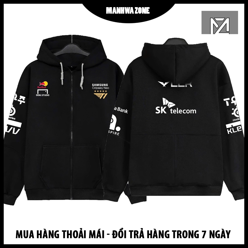 SKT T1 เสื้อฮู้ดผ้าฟลีซสีดํา | ทีม SKT 5 ดาว | League of Legends Error Sans 404