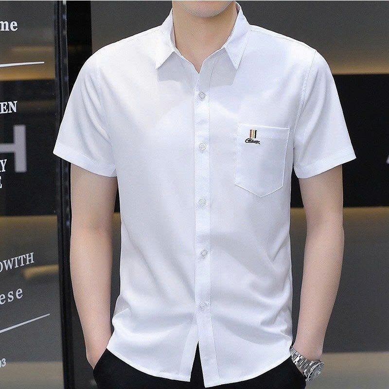 DEAL123SHOP เสื้อเชิ้ตแขนสั้น One-Pocket Plain หรูหราและสง่างามสําหรับผู้ชาย