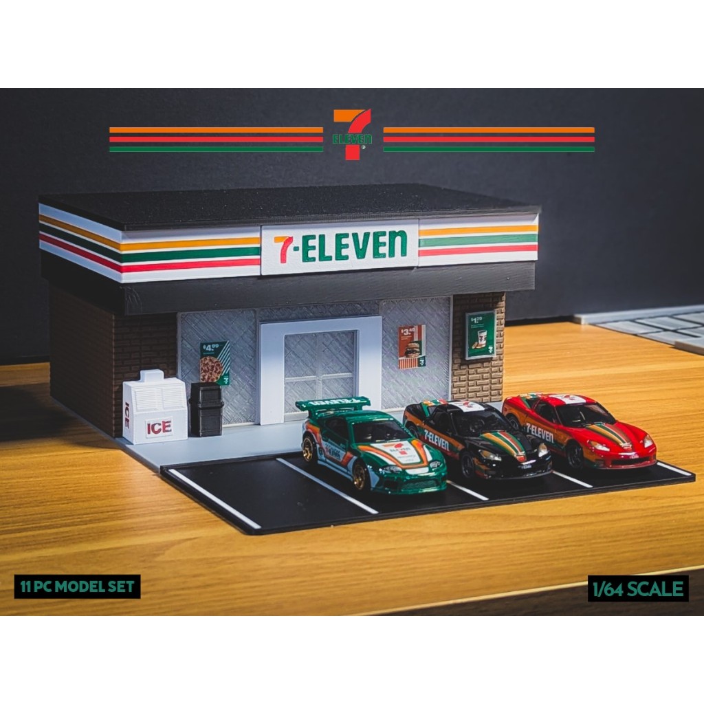 Seven Eleven Diorama Hot Wheels แสดงผลรถของเล่นและโมเดล