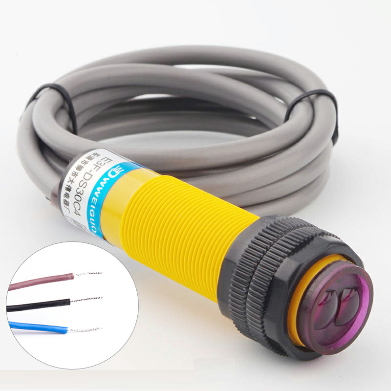 NPN phi 18 เซ็นเซอร์ออปติคอล 3 สาย E3F-DS30C4, E3F-DS30P1, E3F-DS10C4