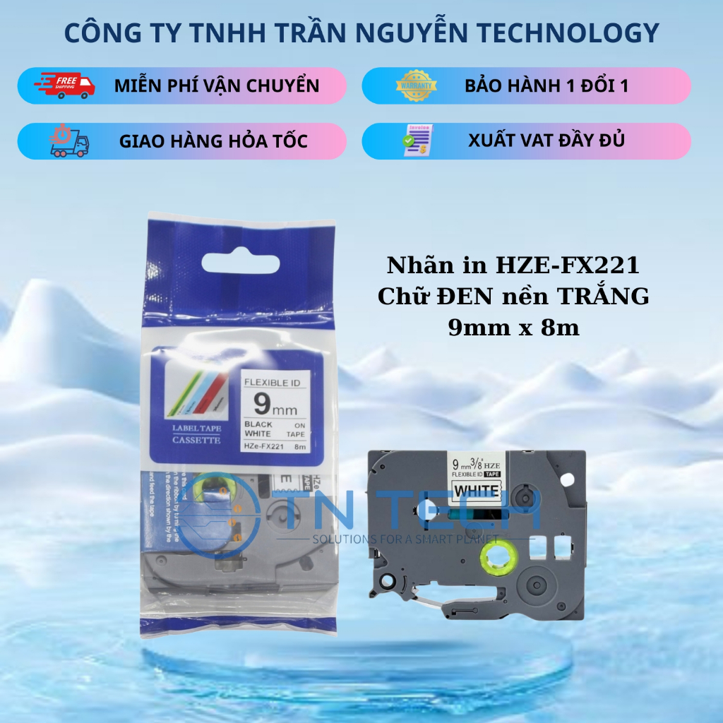 HZe-FX221 Brother Printing Label - สีดําบนพื้นขาว 9mm x 8m