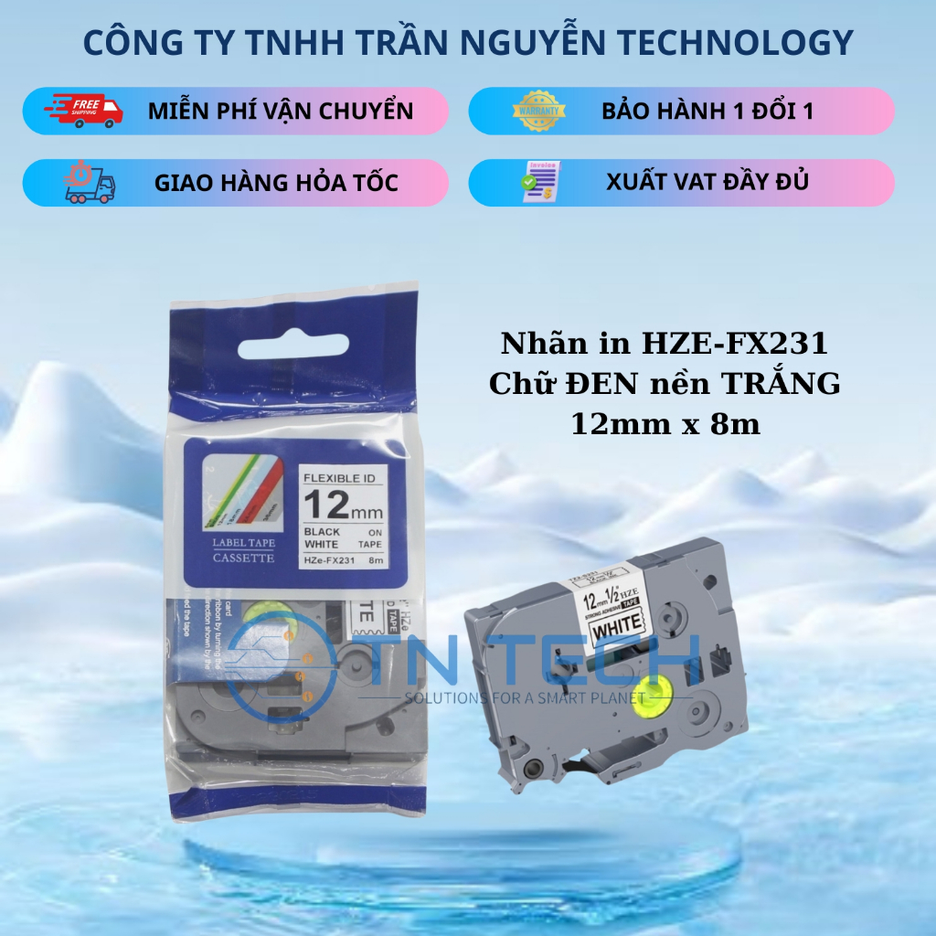 HZe-FX231 Brother Printing Label - สีดําบนพื้นขาว 12mm x 8m